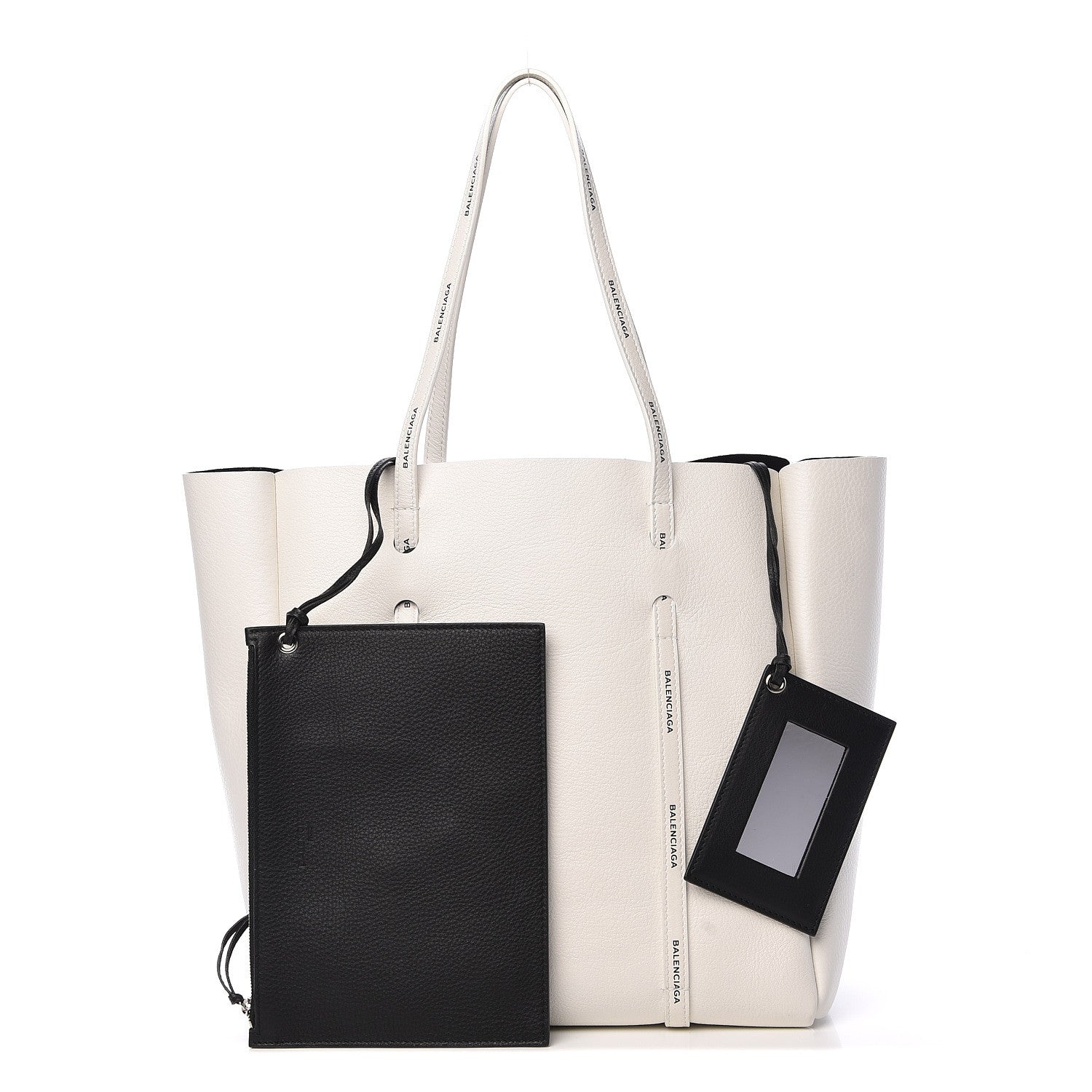 Balenciaga Calfskin Logo Strap Small Everyday Tote White Black 1 of 12