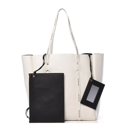 Balenciaga Calfskin Logo Strap Small Everyday Tote White Black 1 of 12