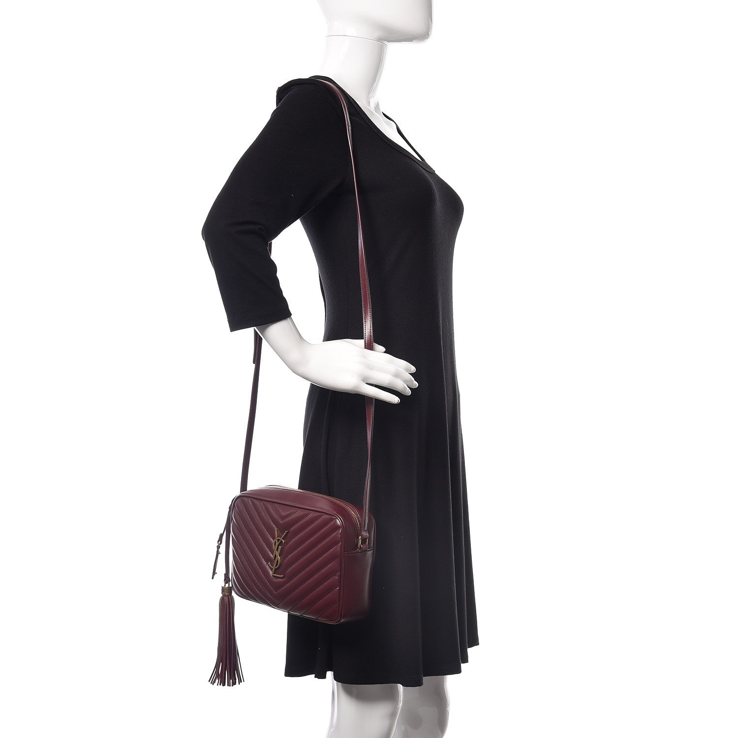 Saint Laurent Calfskin Matelasse Monogram Lou Camera Bag Dark Legion Red 2 of 9