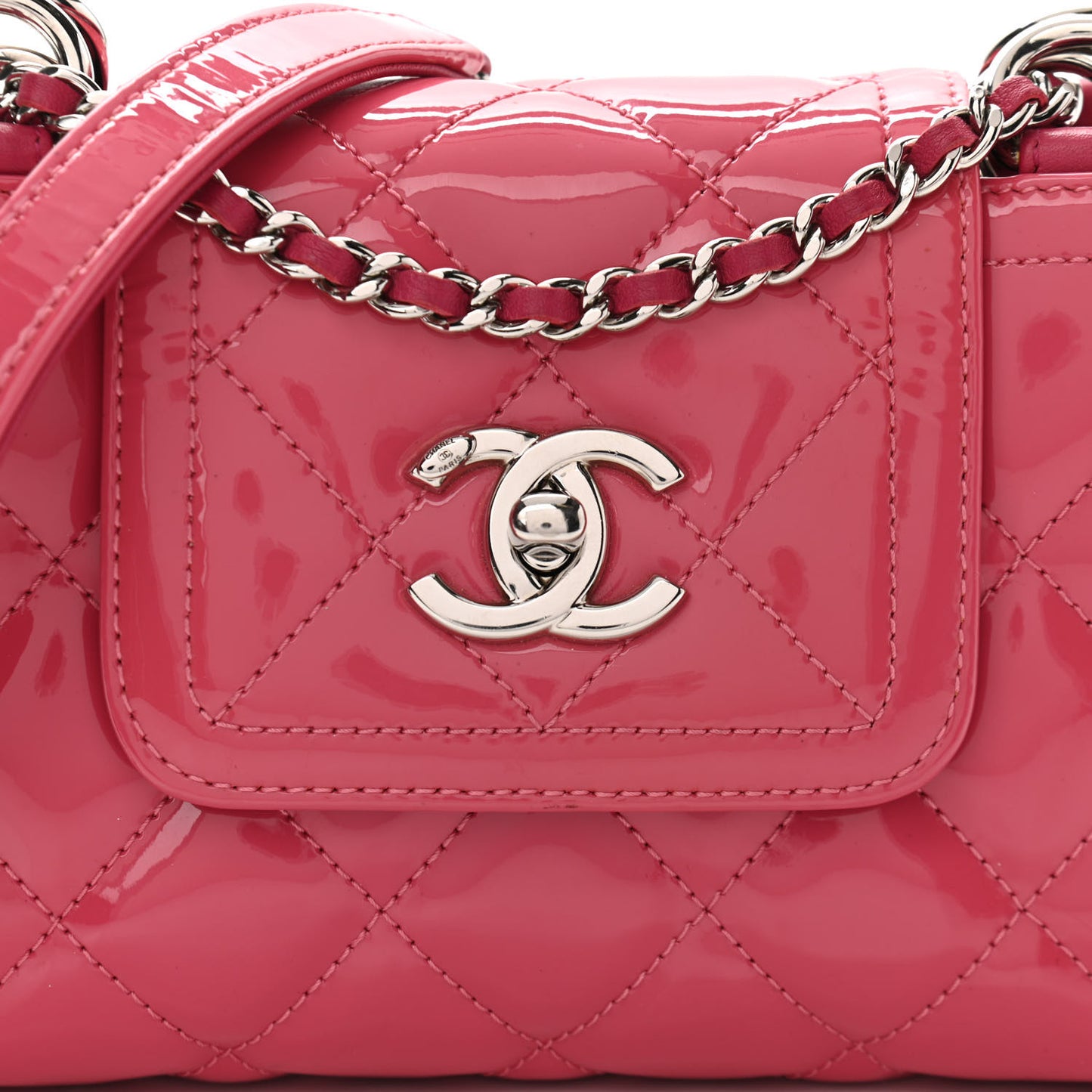 Patent Quilted Small Coco Shine Accordion Flap Pink