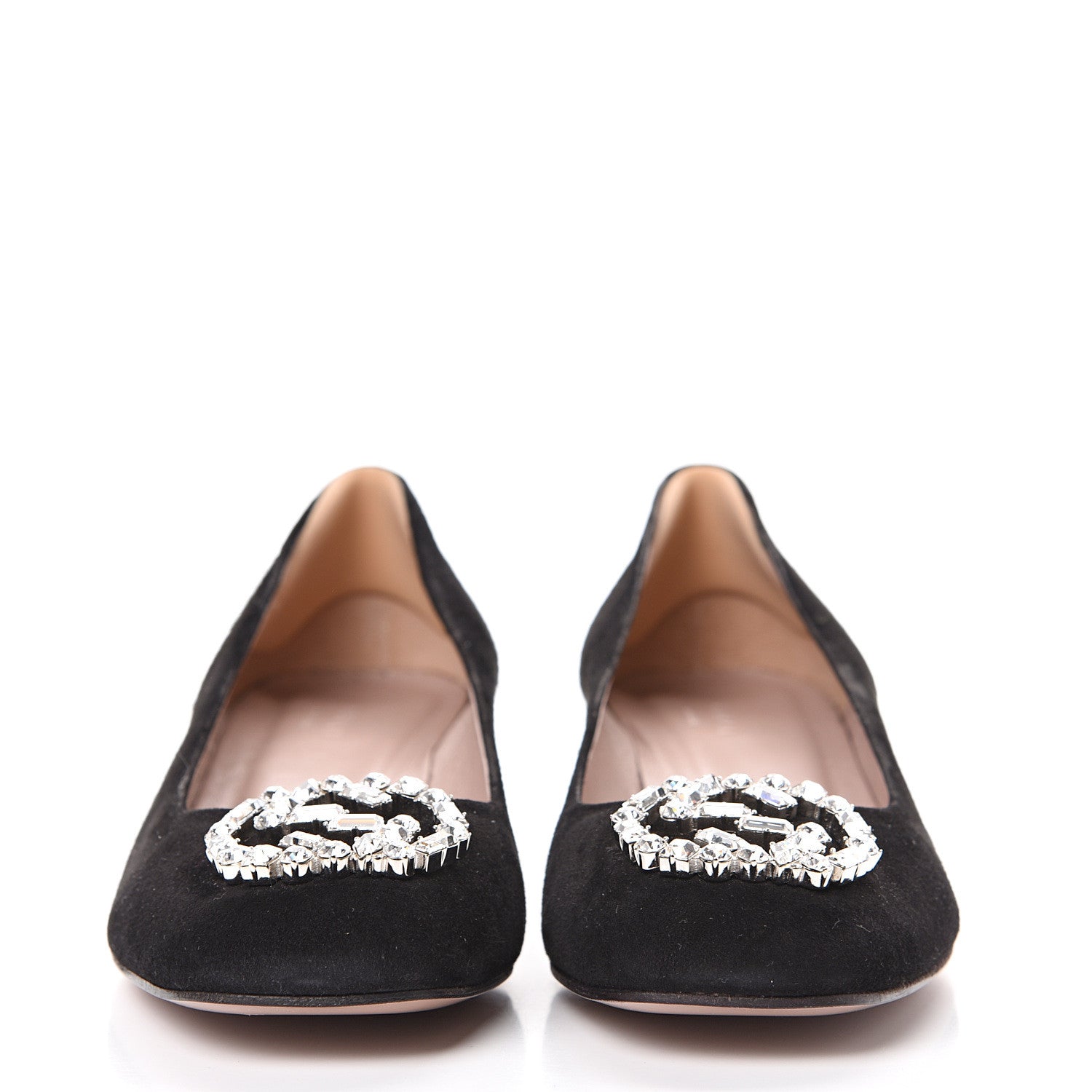 Gucci Suede Crystal Interlocking G Low Heel Pumps 38.5 Black 2 of 9