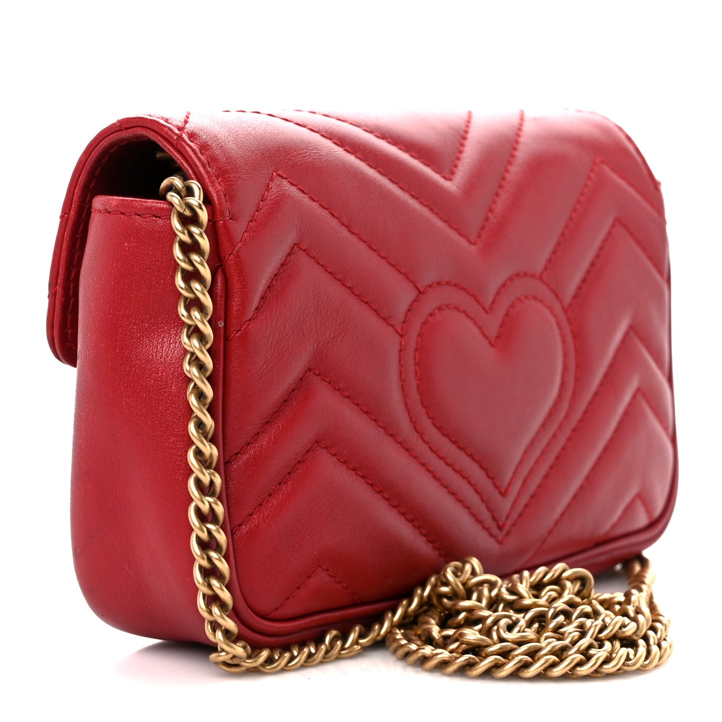 Calfskin Matelasse Super Mini GG Marmont Shoulder Bag Hibiscus Red