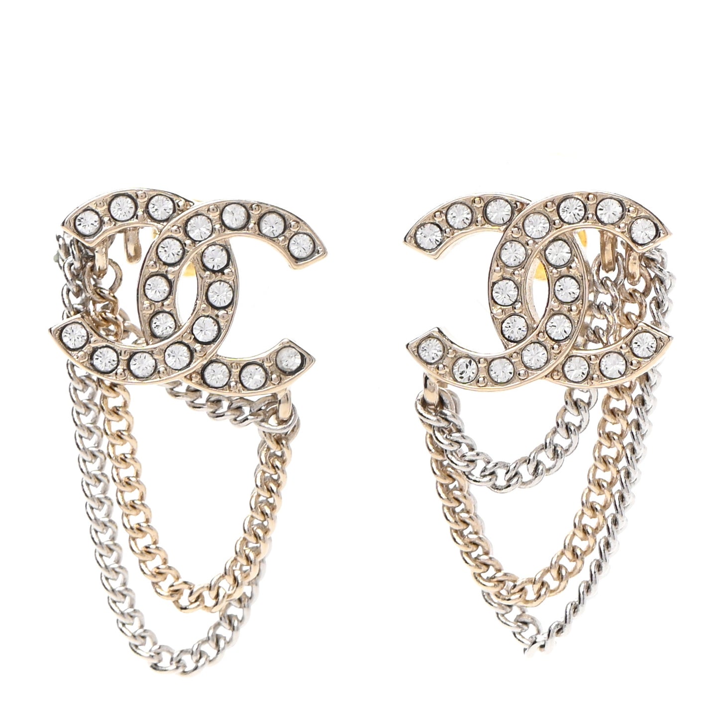 Crystal Chain CC Earrings Gold