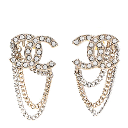 Chanel Crystal Chain CC Earrings Gold 1 of 4