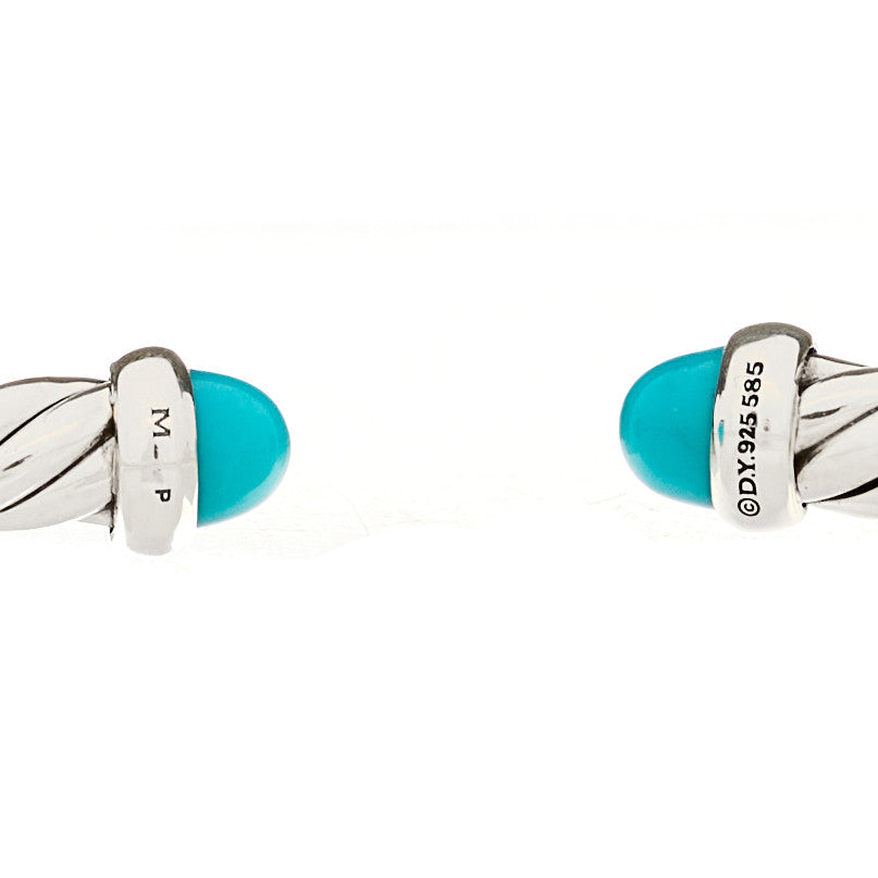 David Yurman Sterling Silver 14K Yellow Gold Turquoise 4mm Cable Flex Bracelet 3 of 3