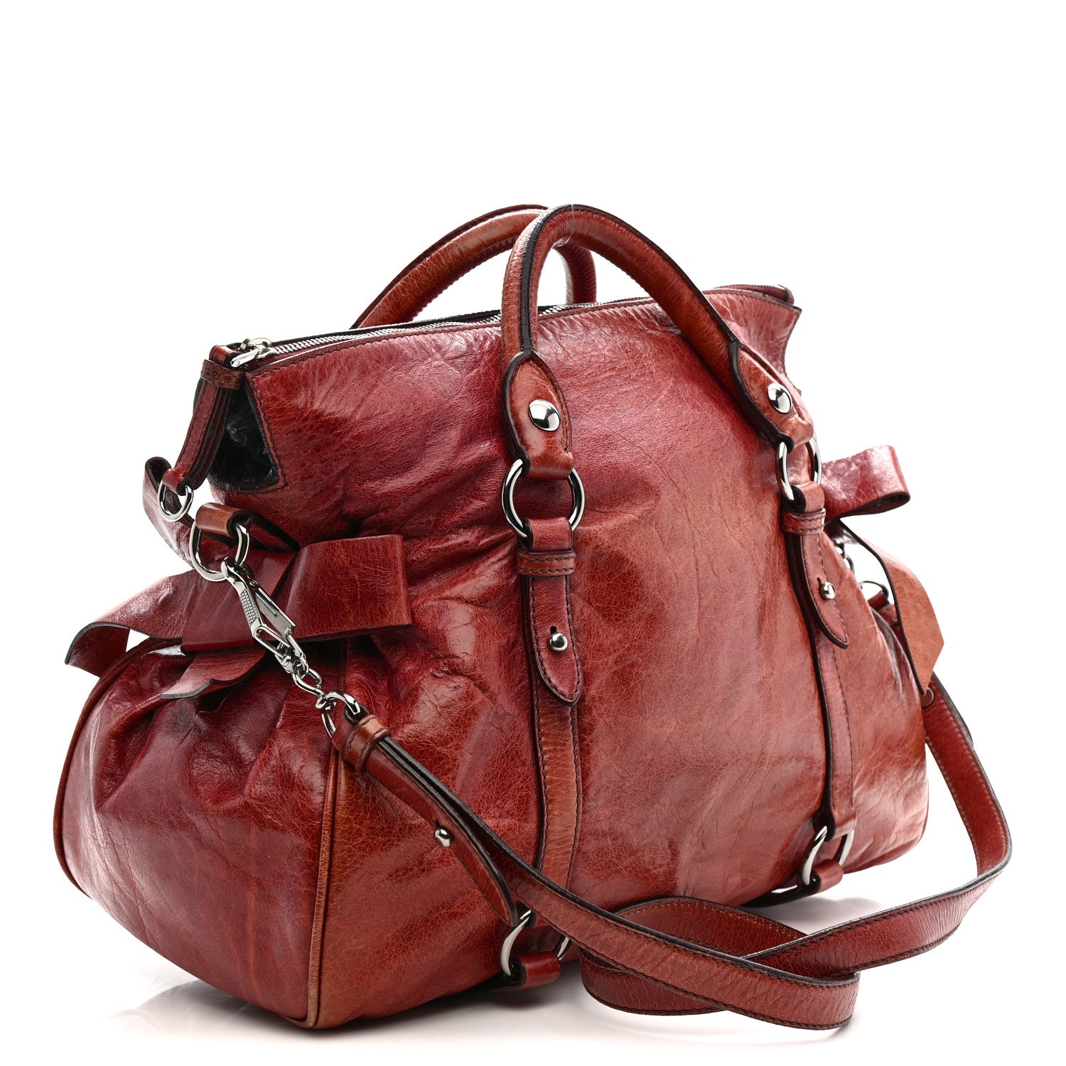 Miu Miu Vitello Lux Medium Bow Bag Amarena 3 of 14