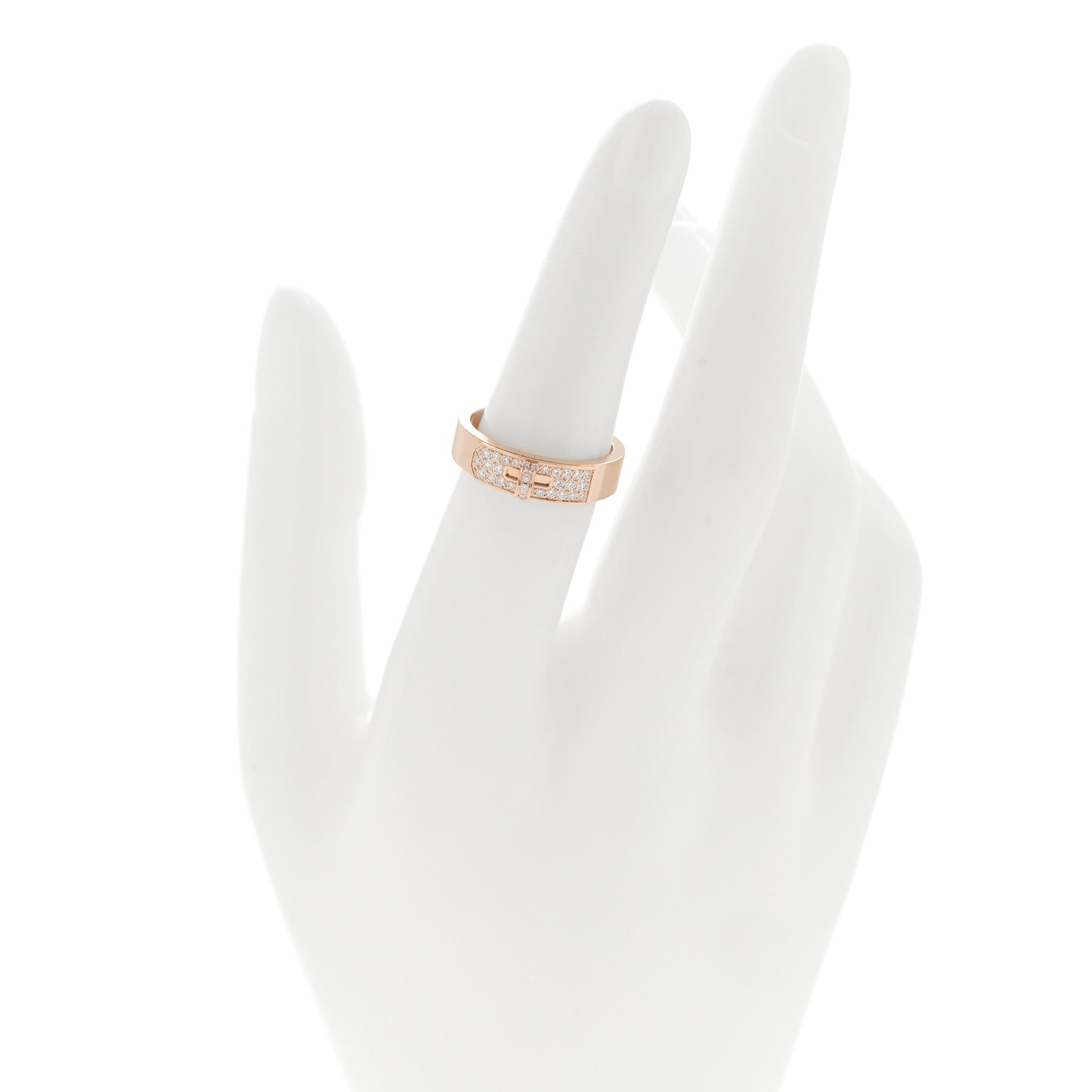 Hermes 18K Rose Gold Diamond Pave Kelly Ring  52 6 2 of 5
