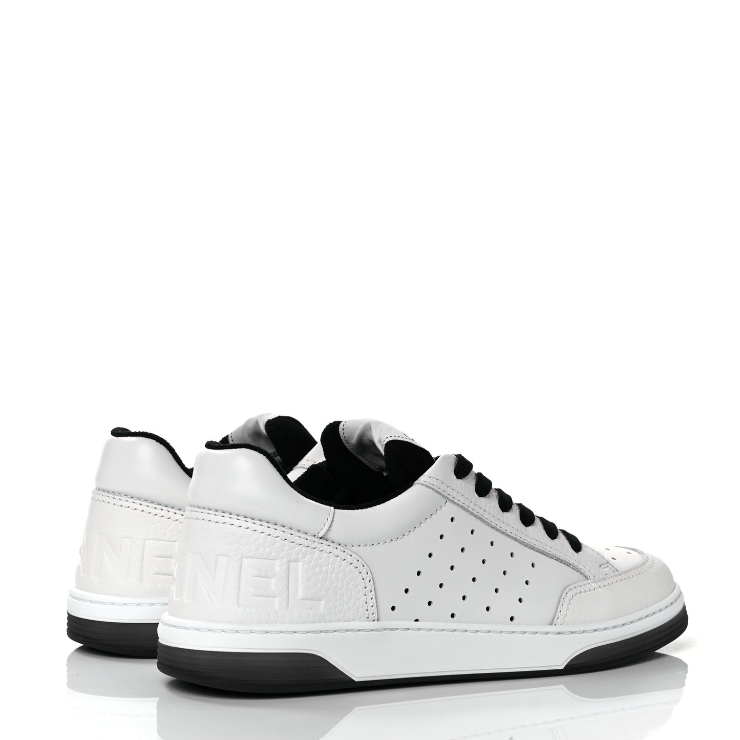 Grained Calfskin Fabric Womens Logo Sneakers 40 White Black