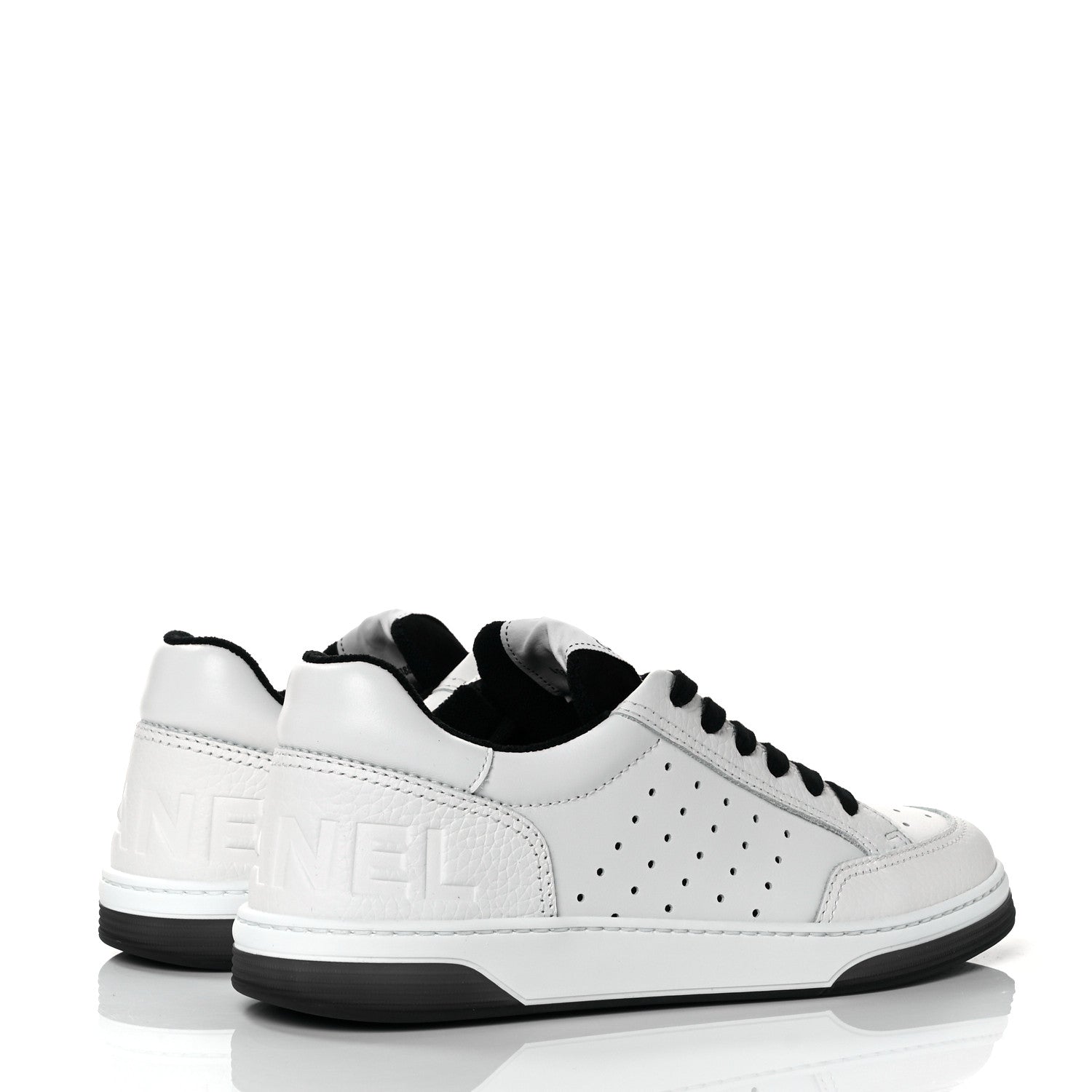 Chanel Grained Calfskin Fabric Womens Logo Sneakers 40 White Black 4 of 8