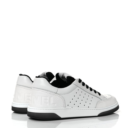 Chanel Grained Calfskin Fabric Womens Logo Sneakers 40 White Black 4 of 8