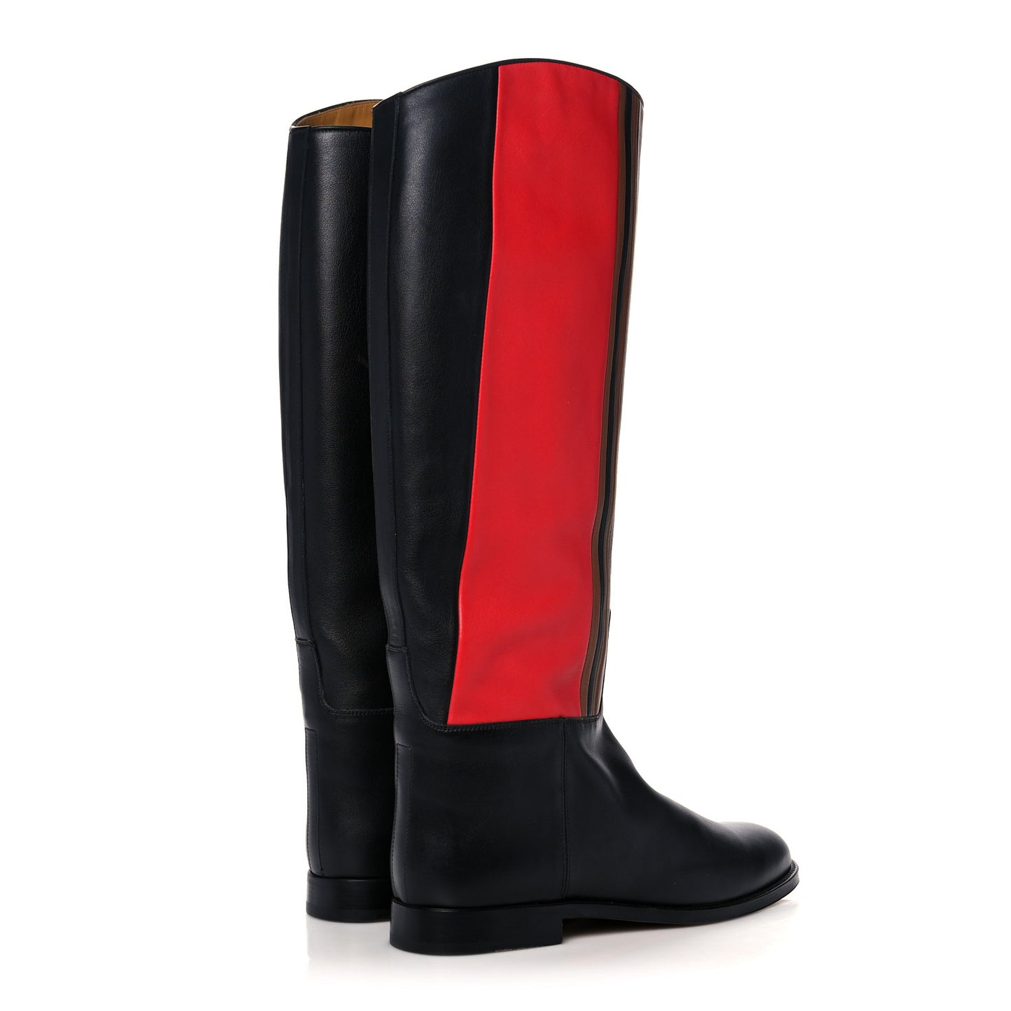 Calfskin Striped Riding Boots 39 Multicolor