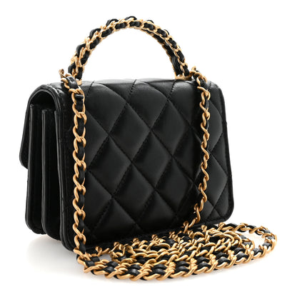 Chanel Lambskin Quilted Chain Top Handle Clutch With Chain Black 3 of 11
