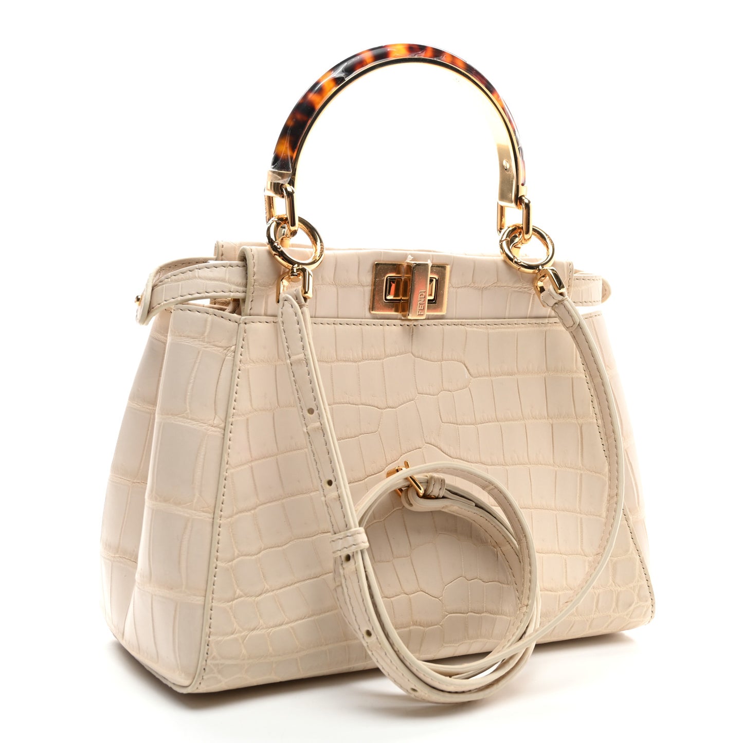 Crocodile Mini Peekaboo Iconic Satchel Beige Tortoise
