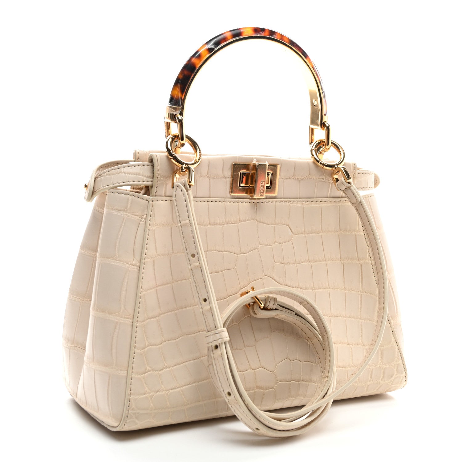 Fendi Crocodile Mini Peekaboo Iconic Satchel Beige Tortoise 3 of 9