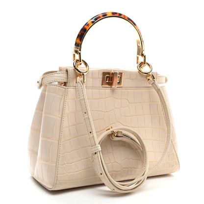 Fendi Crocodile Mini Peekaboo Iconic Satchel Beige Tortoise 3 of 9