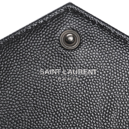 Saint Laurent Grain De Poudre Matelasse Chevron Monogram Envelope Chain Wallet Black 5 of 9