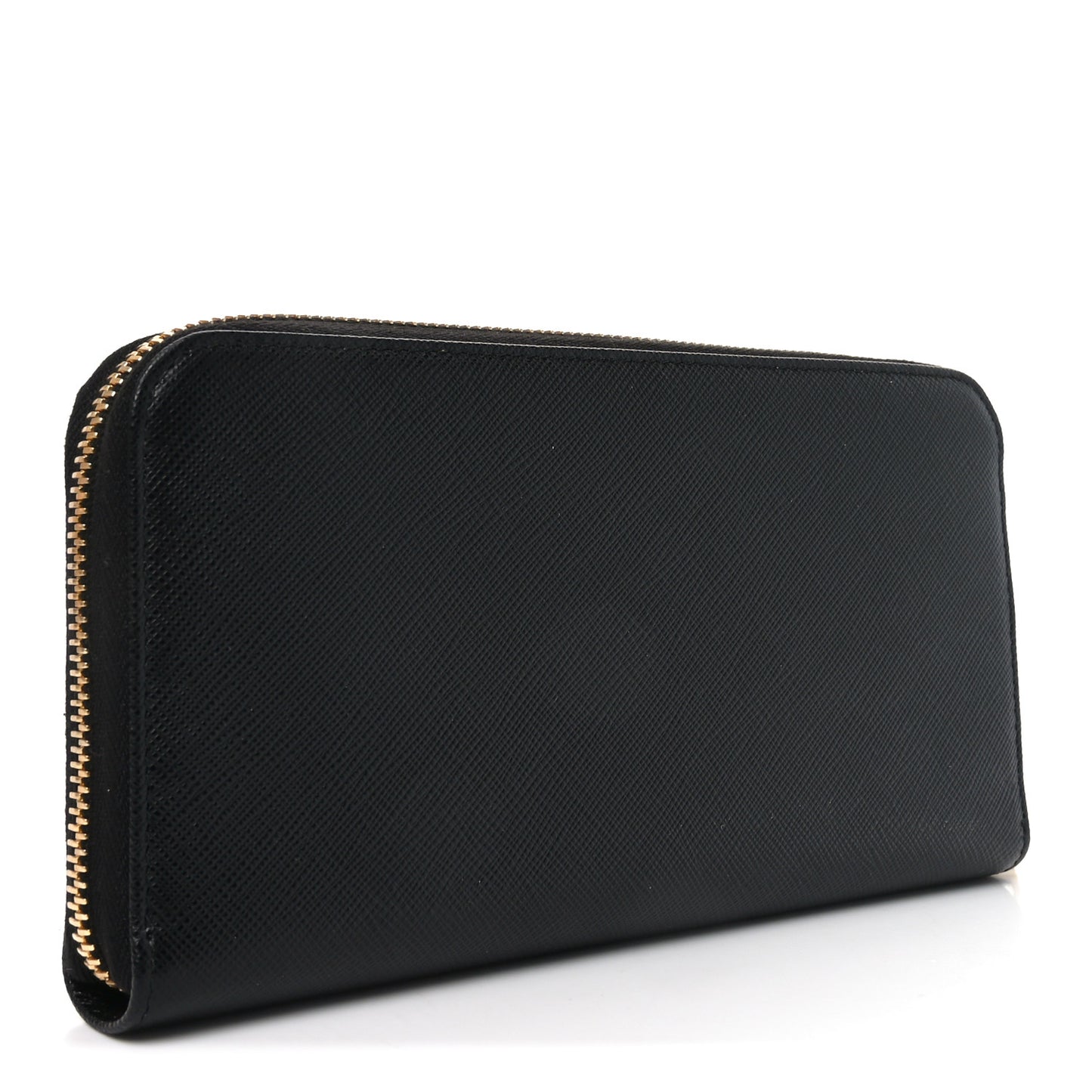 Saffiano Metal Zip Around Wallet Black
