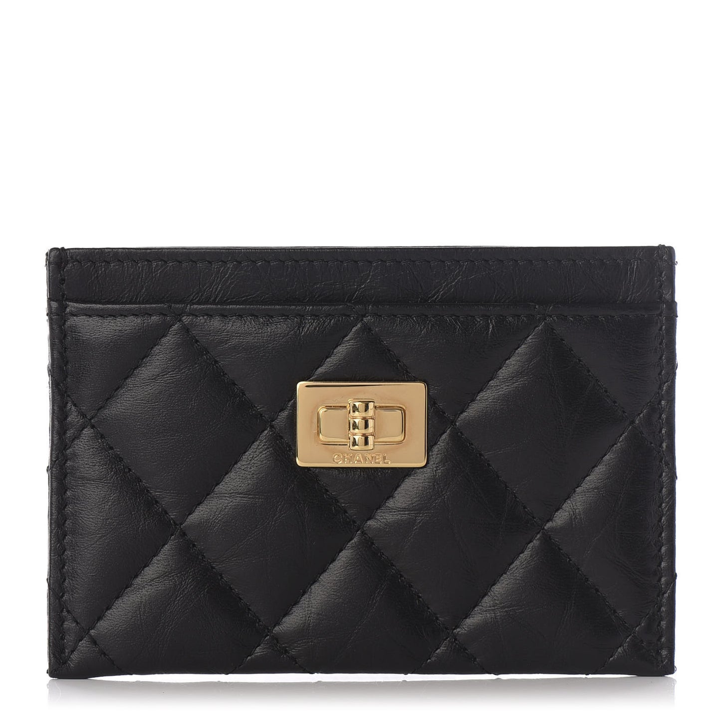 Aged Calfskin Quilted Reissue Card Holder Black