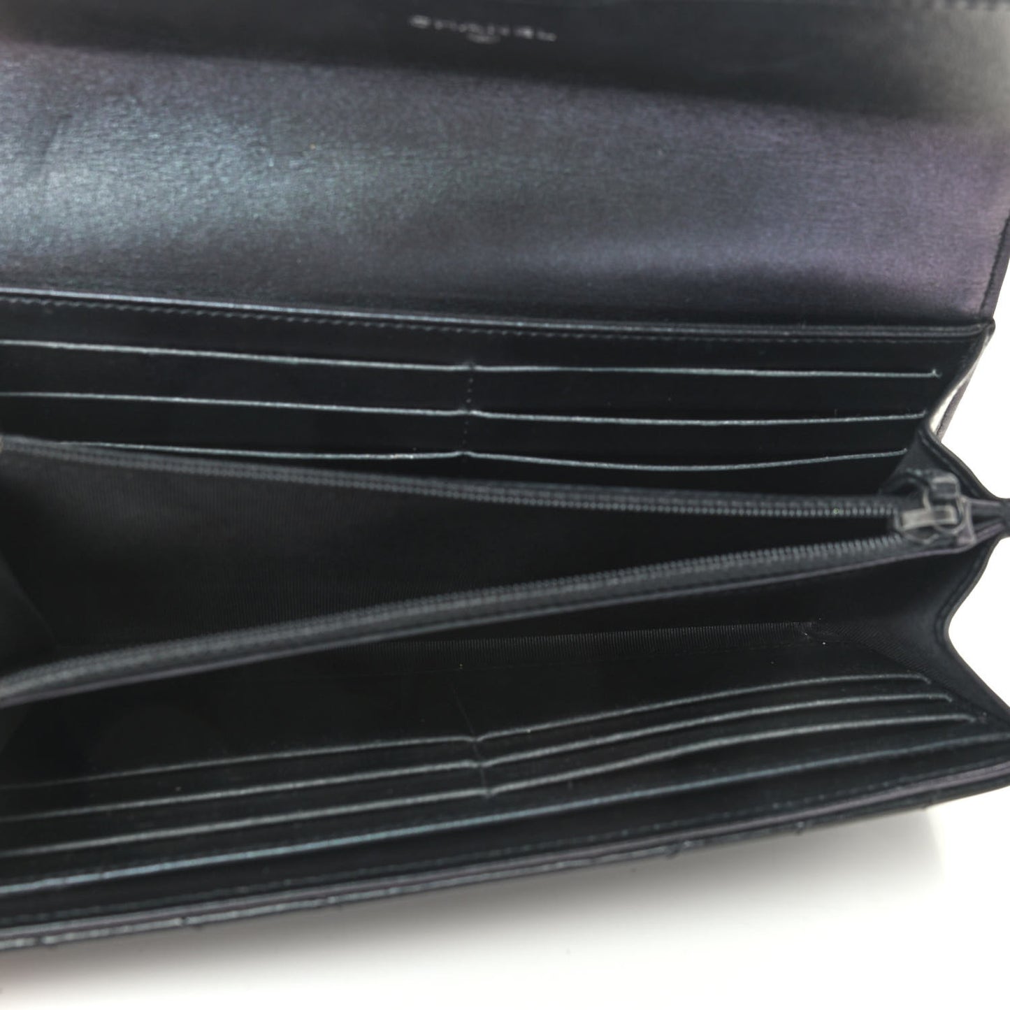 Patent Metallic Crumpled Calfskin Chevron Quilted Large Gusset Flap Wallet So Black