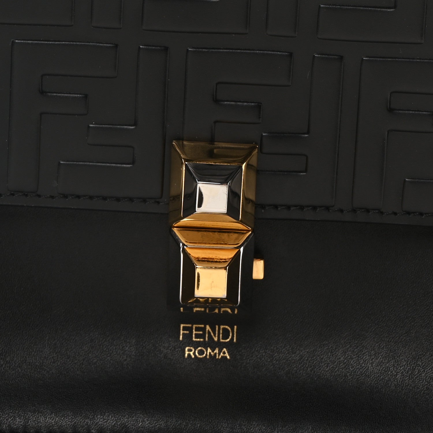 Fendi Vitello Liberty FF 1974 Embossed Kan I Shoulder Bag Black 8 of 10