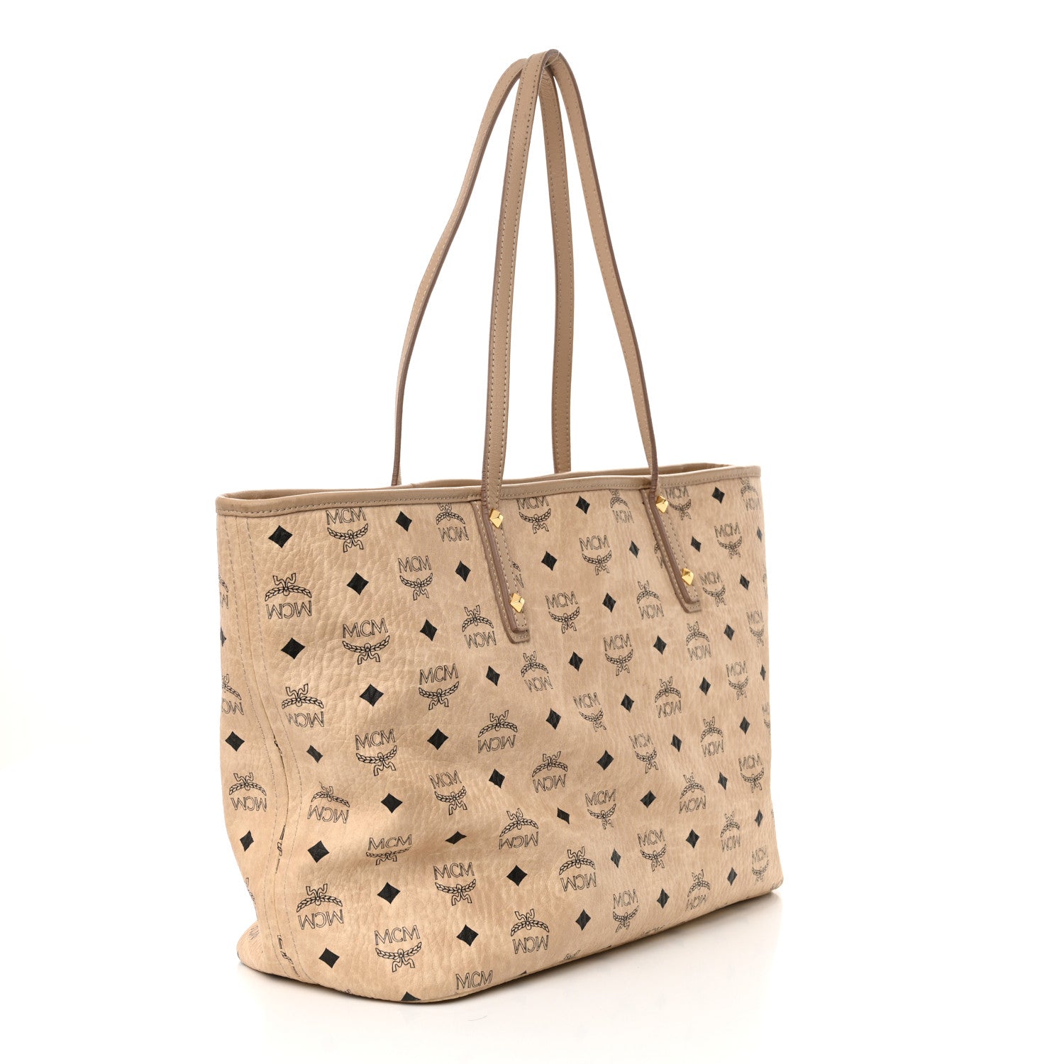 MCM Visetos Medium Top Zip Shopper Tote Beige 3 of 15