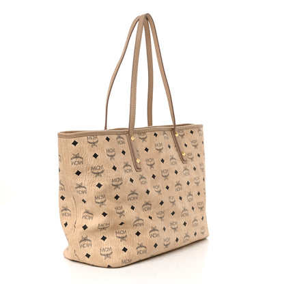 MCM Visetos Medium Top Zip Shopper Tote Beige 3 of 15
