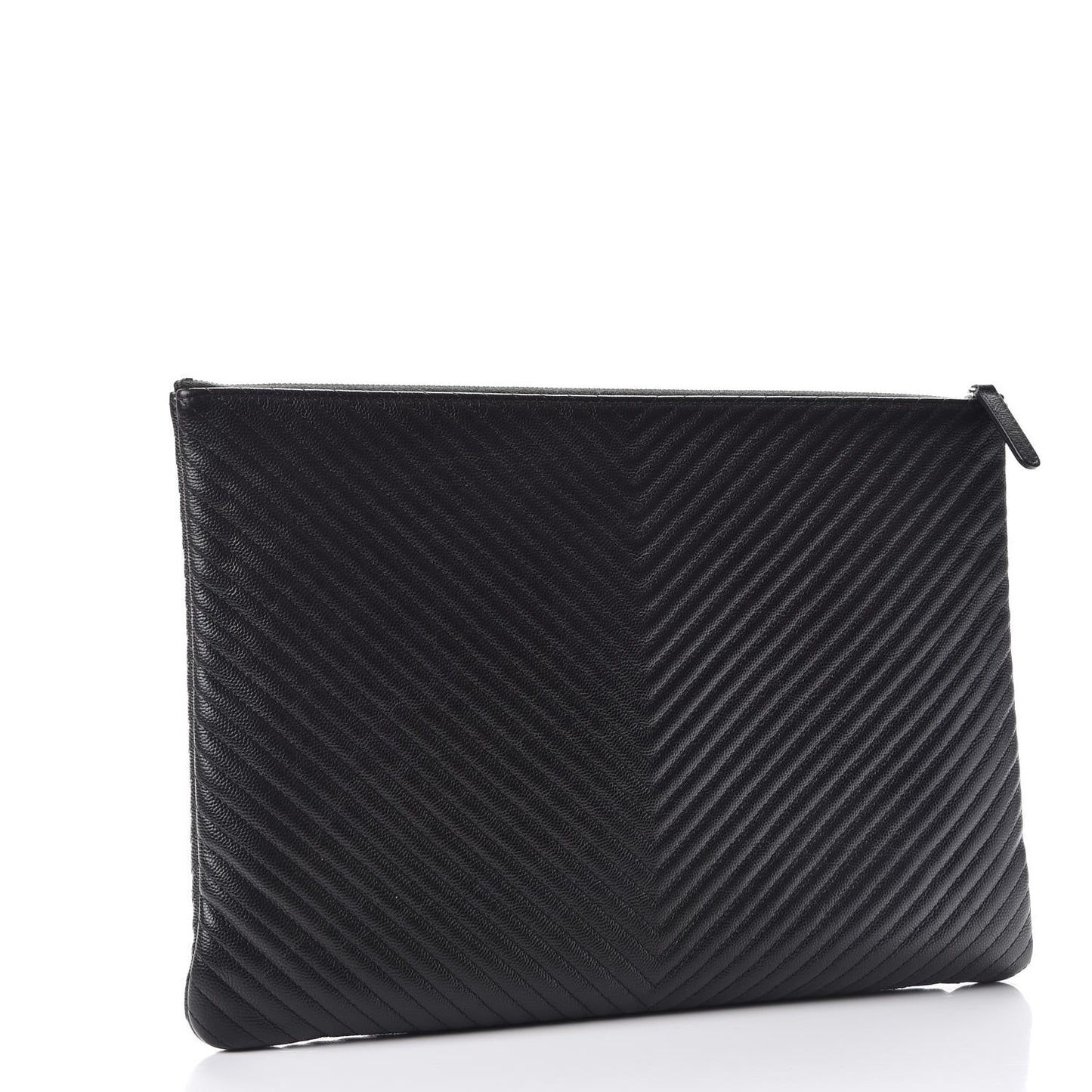 Caviar Chevron Quilted Large Cosmetic Case Black