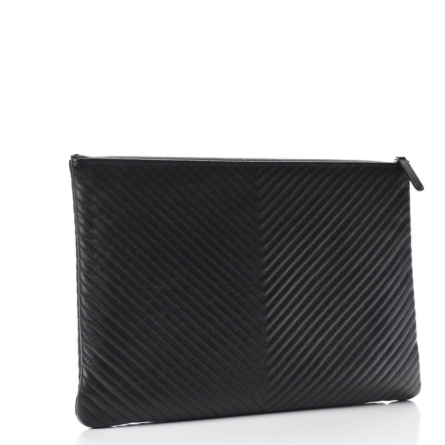 Chanel Caviar Chevron Quilted Large Cosmetic Case Black 3 of 8