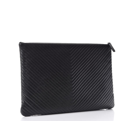Chanel Caviar Chevron Quilted Large Cosmetic Case Black 3 of 8