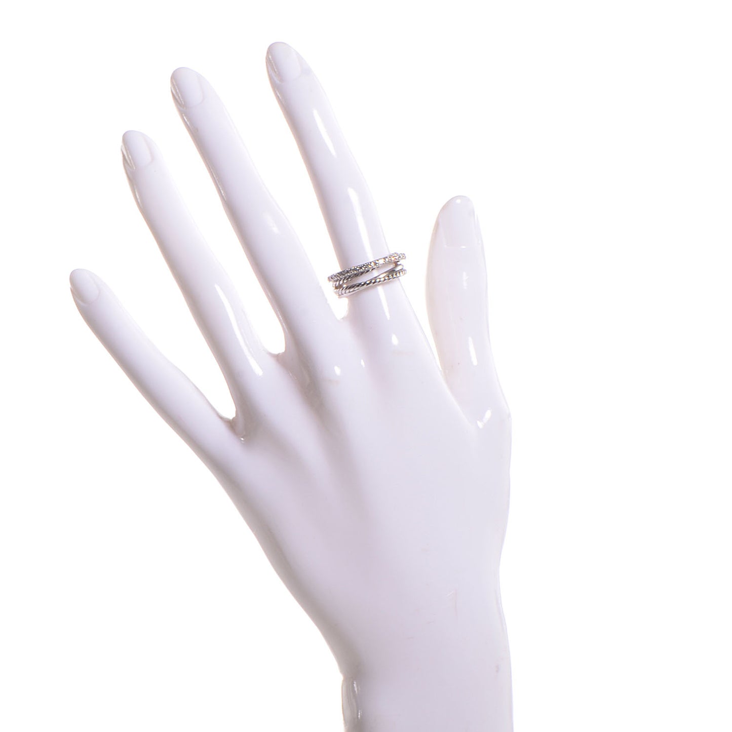 Sterling Silver Pave Diamond Crossover Cable Ring 6