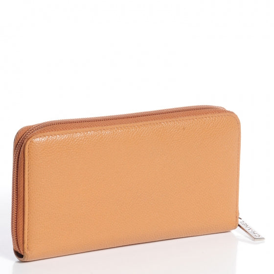 Caviar CC Large Gusset Zip Around Wallet Dark Beige