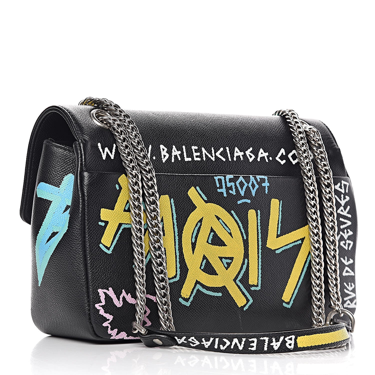 Balenciaga Grained Calfskin Graffiti M BB Round Shoulder Bag Black Multicolor 3 of 22