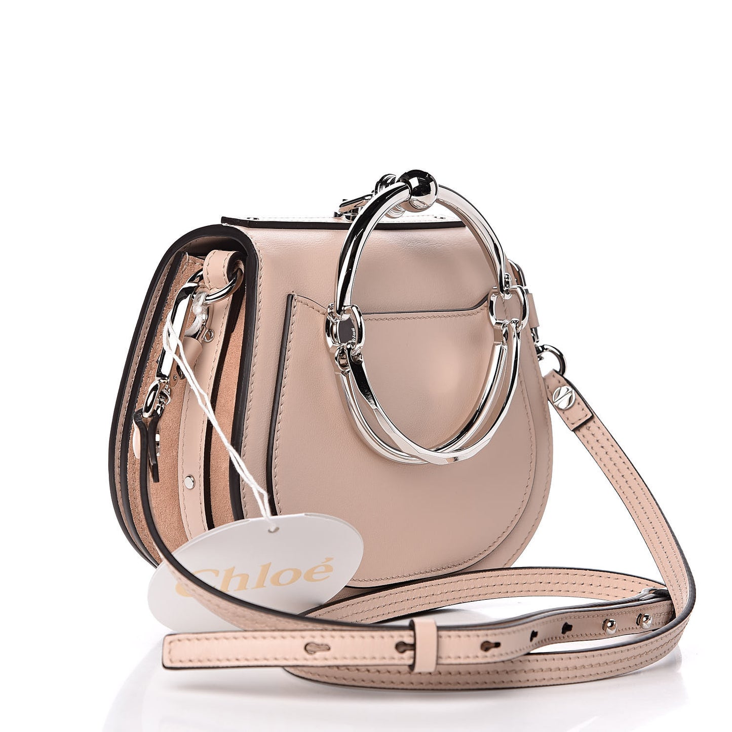 Calfskin Crystal Embellished Small Nile Bracelet Bag Cement Pink