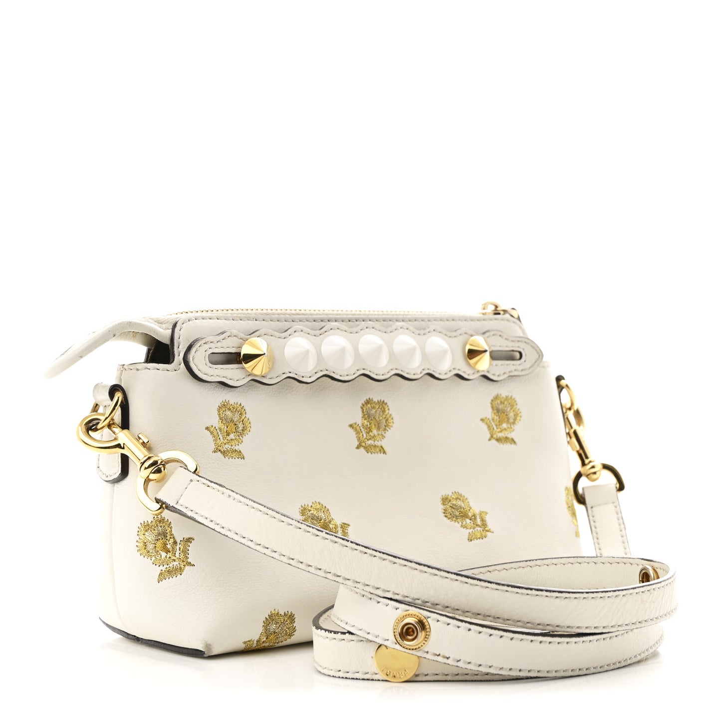 Vitello Dolce Lurex Floral Embroidered Studded Mini By The Way Boston Bag White