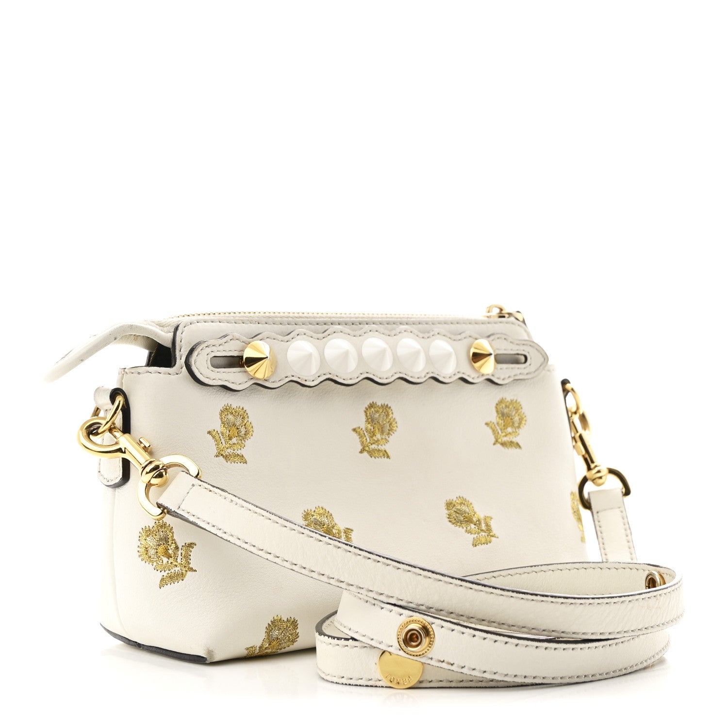 Fendi Vitello Dolce Lurex Floral Embroidered Studded Mini By The Way Boston Bag White 2 of 10