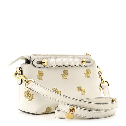 Fendi Vitello Dolce Lurex Floral Embroidered Studded Mini By The Way Boston Bag White 2 of 10