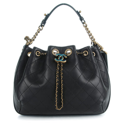 Chanel Calfskin Stitched Medium Drawstring CC Bag Black 1 of 7