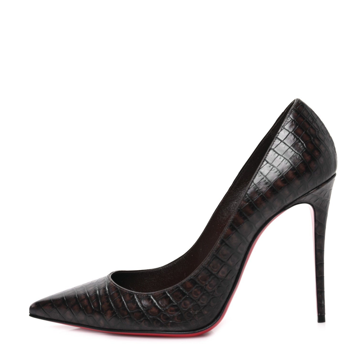 Christian Louboutin Calfskin Crocodile Embossed Kate 100 Pumps 40 Expresso 1 of 7