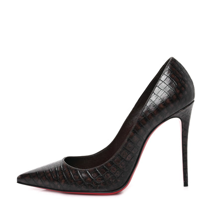 Christian Louboutin Calfskin Crocodile Embossed Kate 100 Pumps 40 Expresso 1 of 7