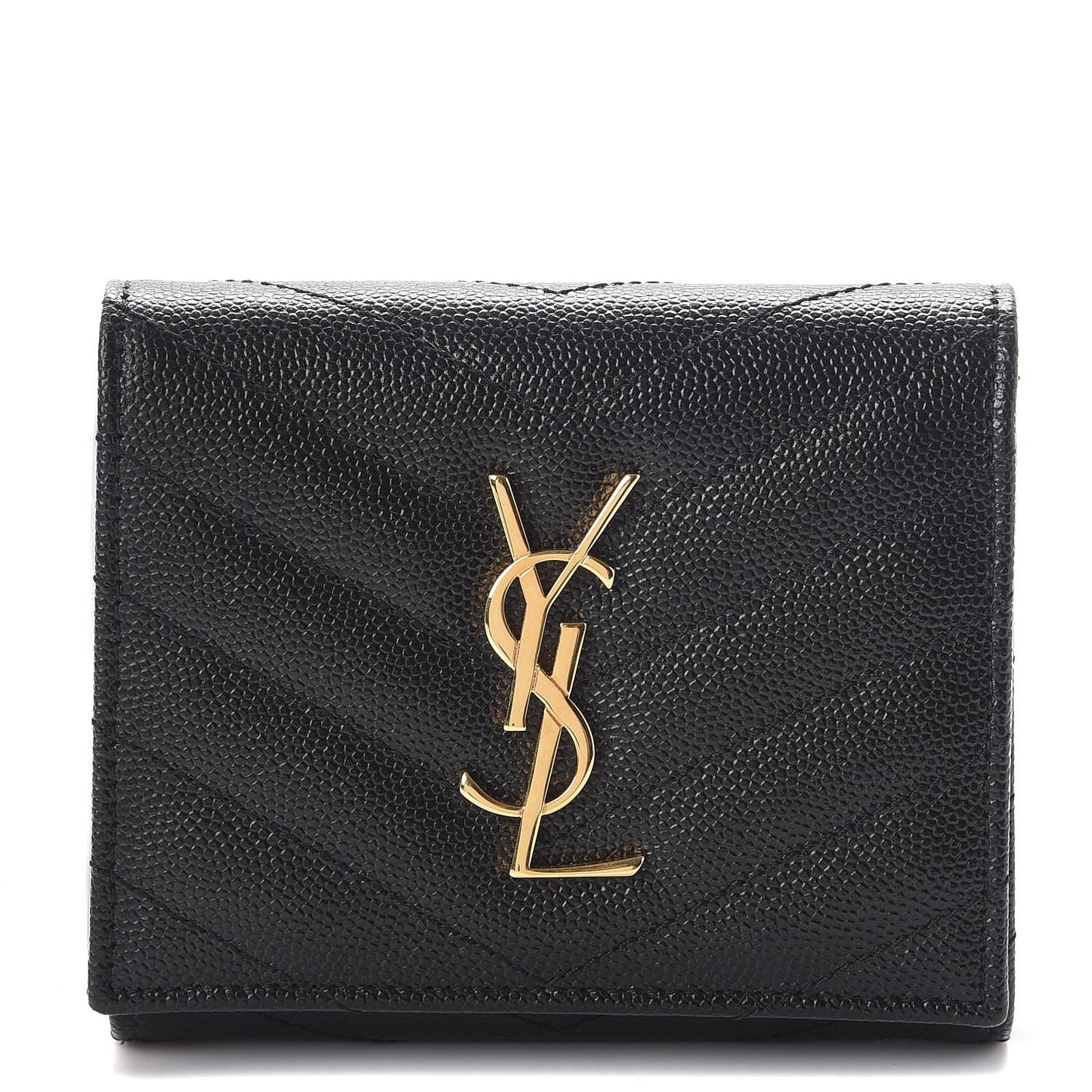 Grain De Poudre Matelasse Chevron Monogram Compact Wallet Black