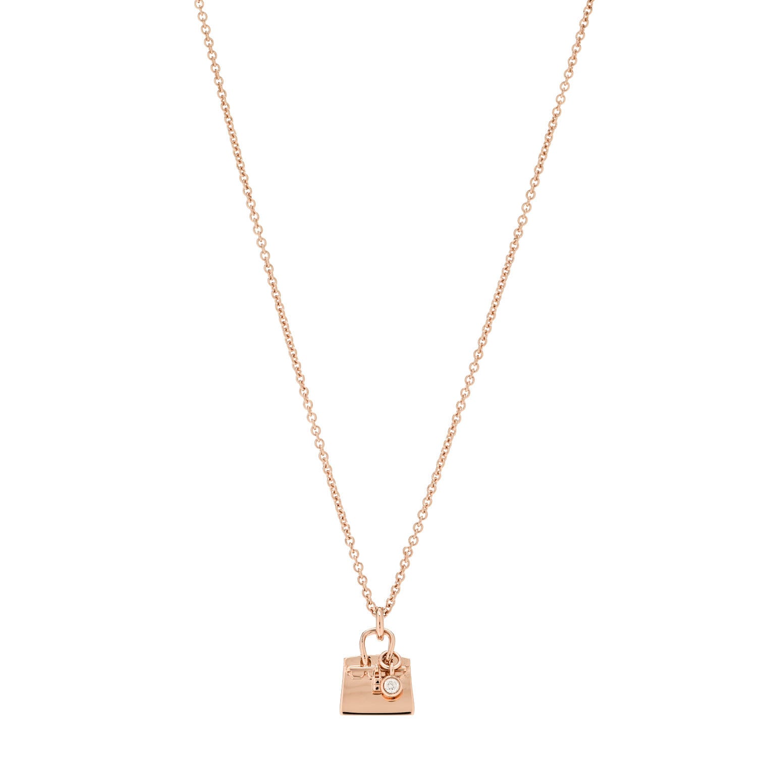 Hermes 18K Rose Gold Diamond Kelly Pendant Necklace 1 of 5
