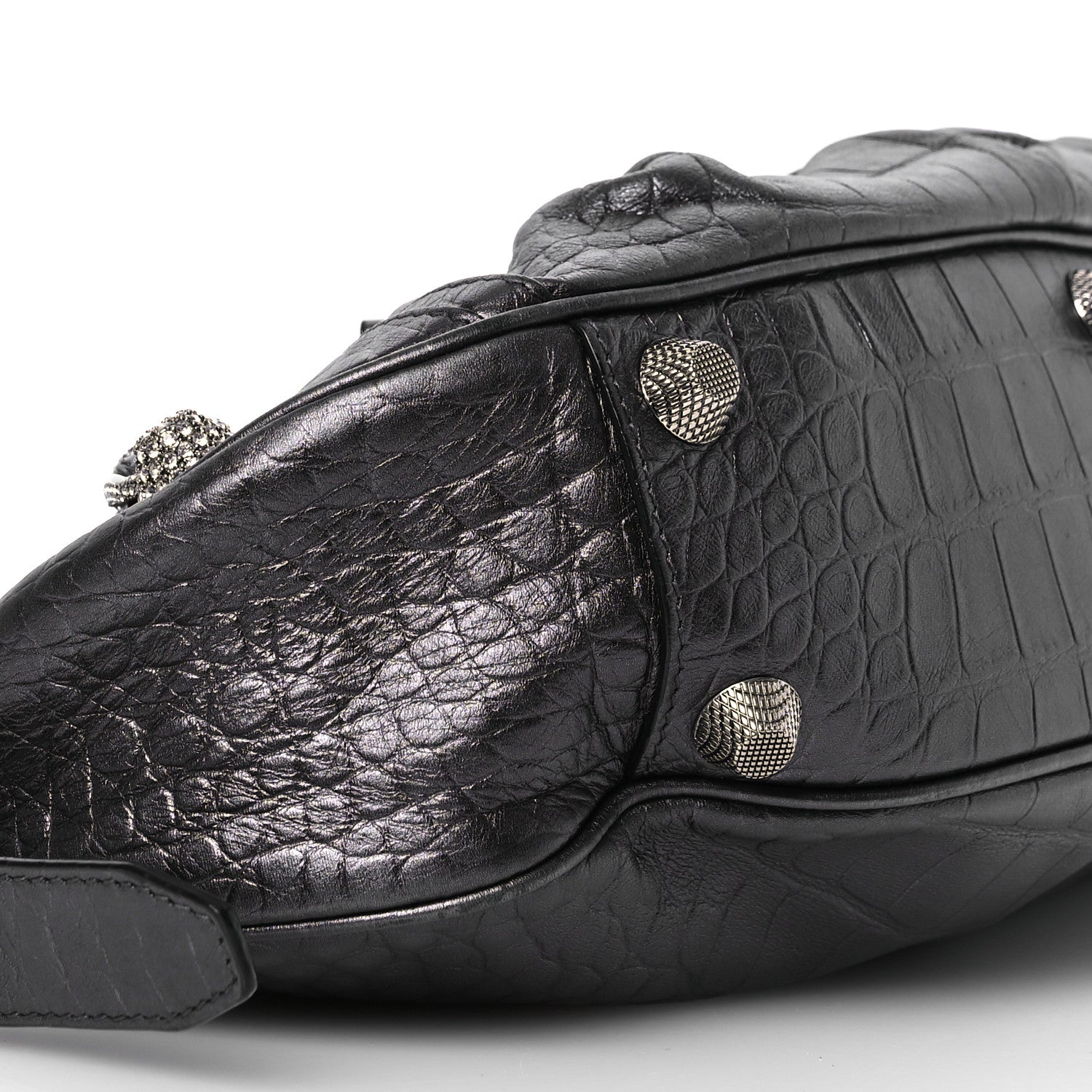 Balenciaga Metallic Calfskin Crocodile Embossed Crystal Small Le Cagole Shoulder Bag Gunmetal 10 of 14