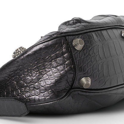 Balenciaga Metallic Calfskin Crocodile Embossed Crystal Small Le Cagole Shoulder Bag Gunmetal 10 of 14