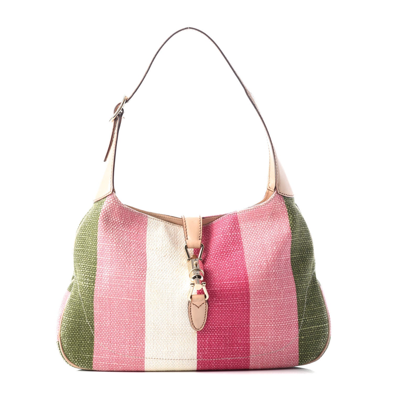 Gucci Canvas Striped Small Jackie O Hobo Green Pink 1 of 10