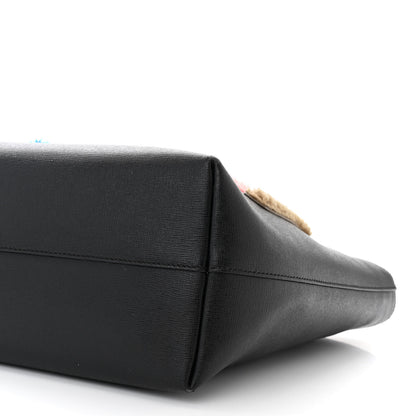 Fendi Vitello Elite Shearling Block Letter Small Roll Tote Black 8 of 10
