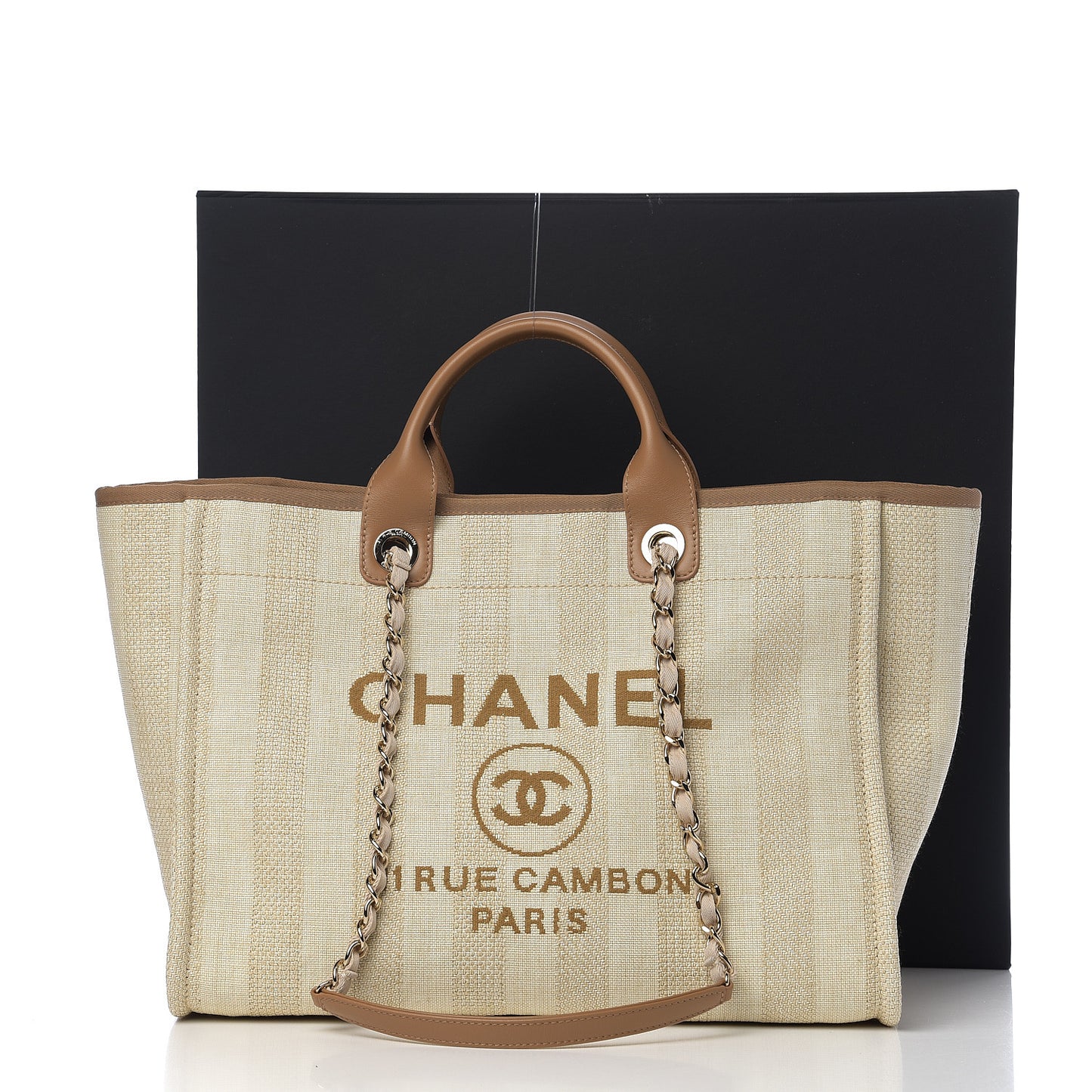 Mixed Fibers Striped Medium Deauville Tote Beige