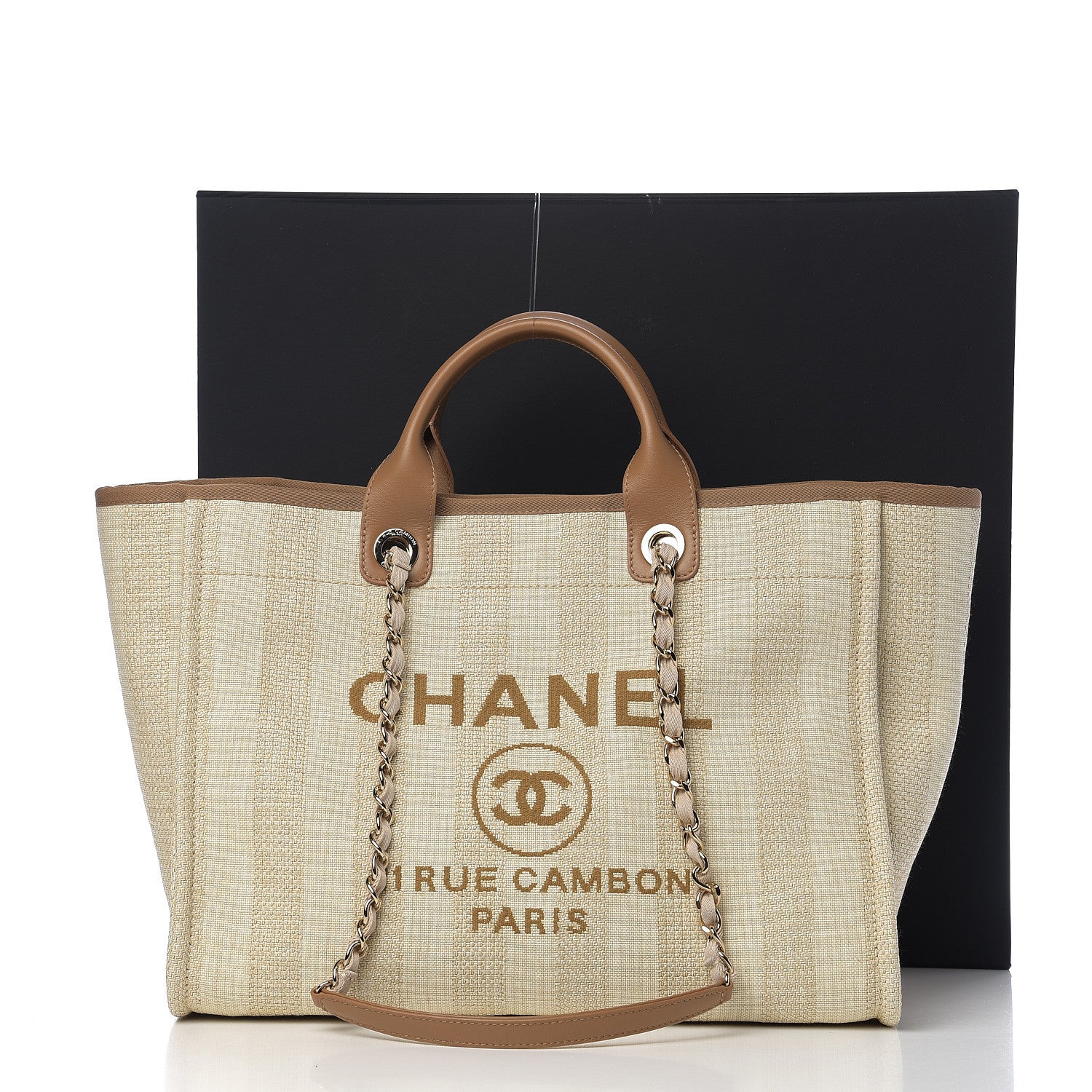 Chanel Mixed Fibers Striped Medium Deauville Tote Beige 10 of 10