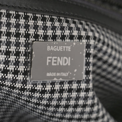 Fendi Wool Vitello King Houndstooth FF Embroidered Baguette Grigio Anthracite 6 of 8