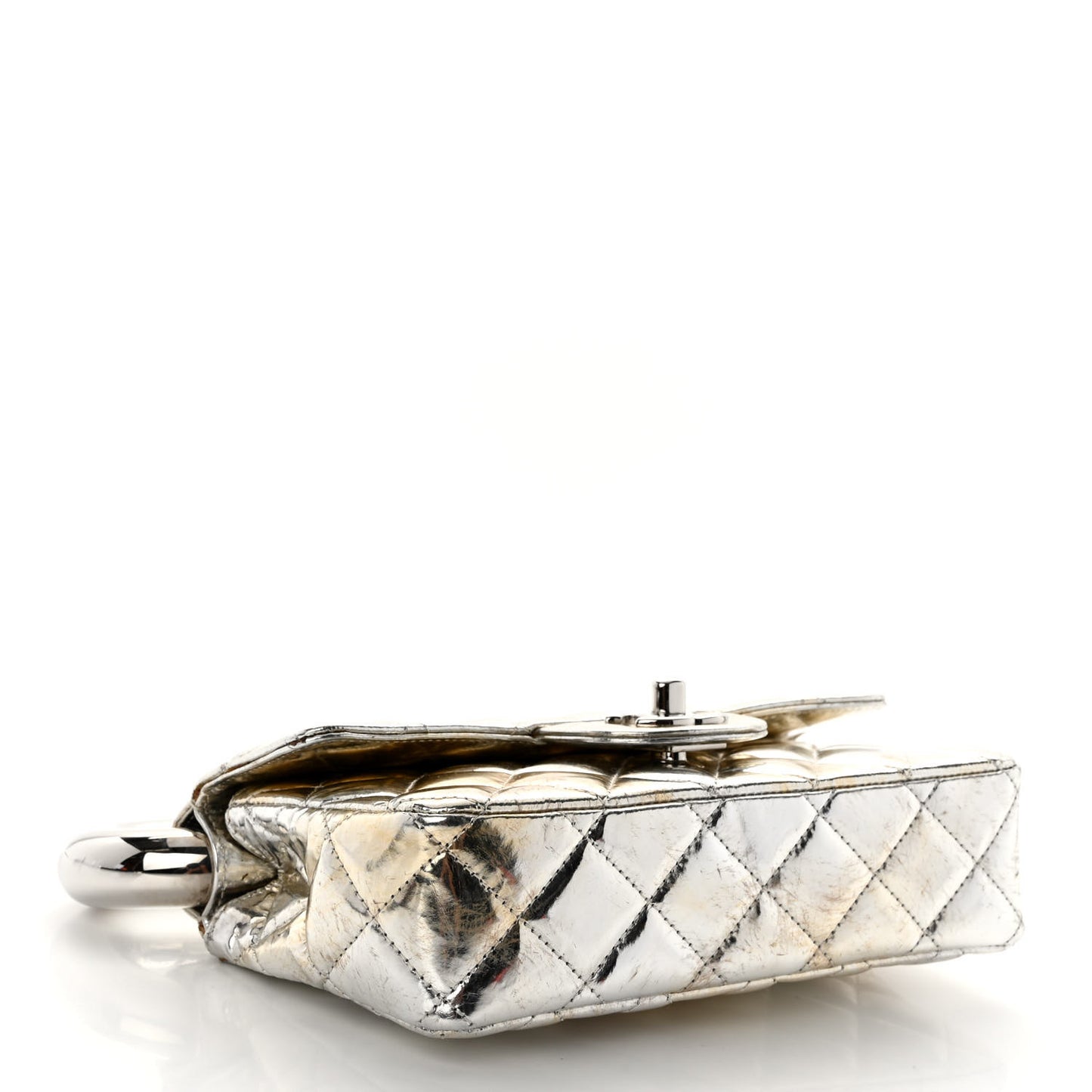 Metallic Lambskin Quilted Mini Around the World Flap Silver