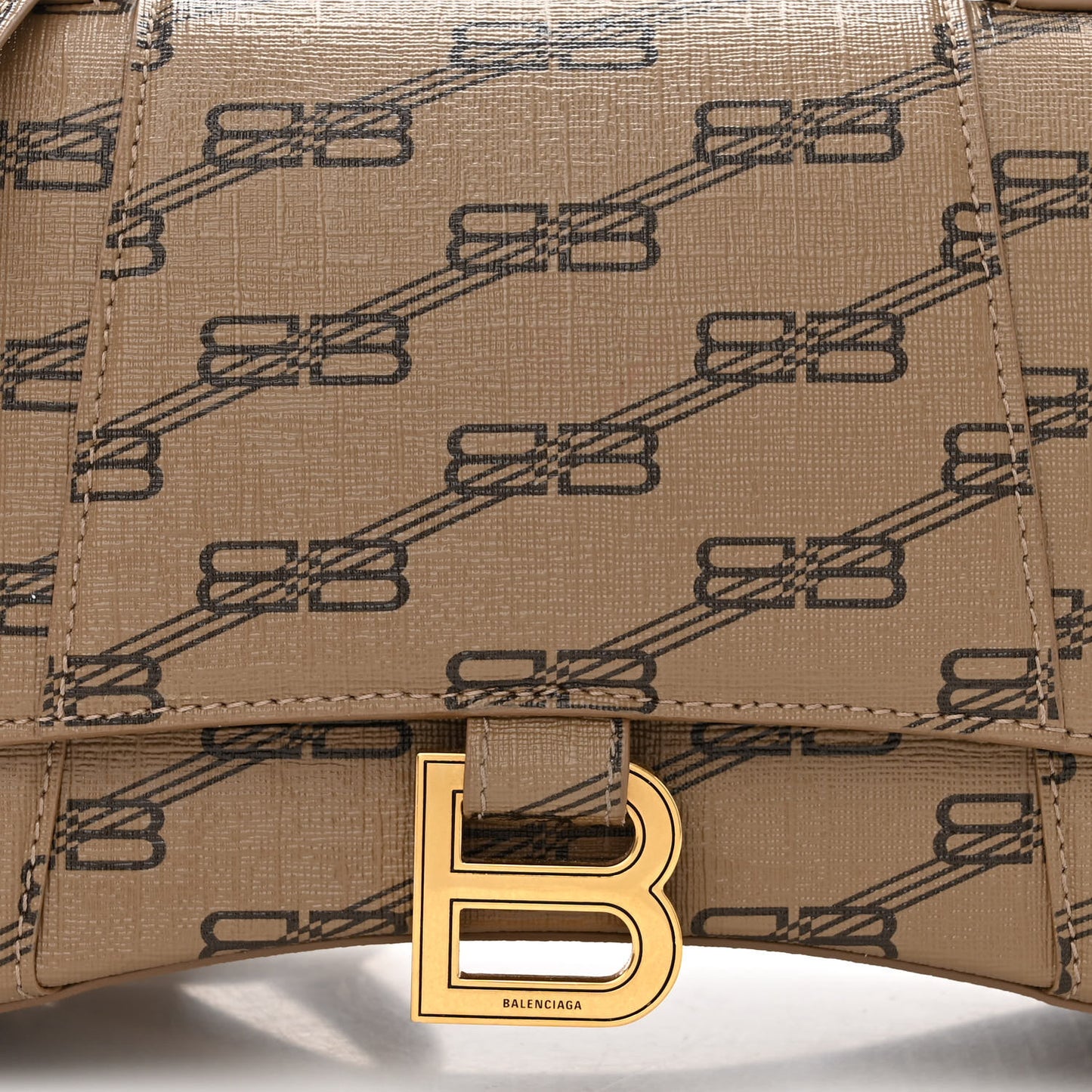 Coated Canvas BB Monogram Small Hourglass Top Handle Bag Beige Brown